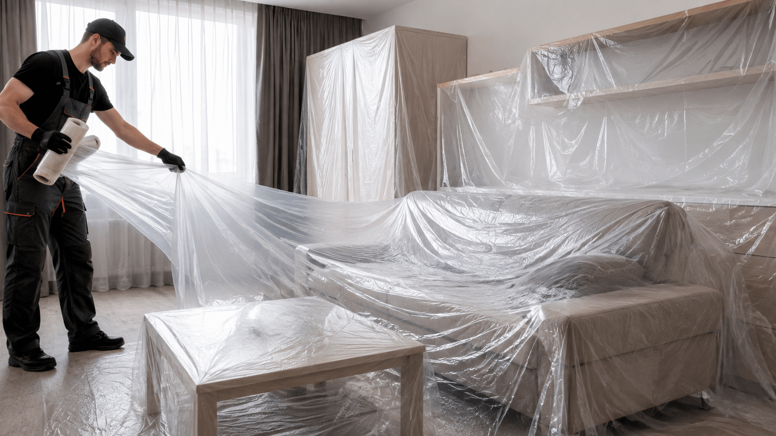 Обматывание мебели пленкой
