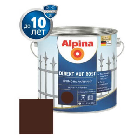 Краска по металлу 3 в 1 Alpina Direkt auf Rost RAL / Альпина Директ глянцевая