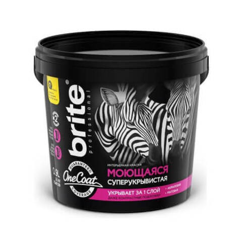 Краска интерьерная суперукрывистая, моющаяся Brite One Coat / Брайт