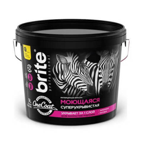 Краска интерьерная суперукрывистая, моющаяся Brite One Coat / Брайт