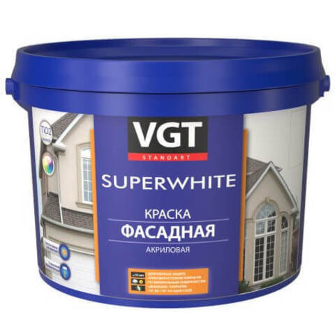 Краска фасадная акриловая под колеровку ВД-АК-1180 VGT SuperWhite / ВГТ Супербелая