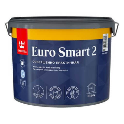 Краска для стен и потолков Tikkurila Euro Smart 2 / Тиккурила Евро Смарт 2 глубокоматовая