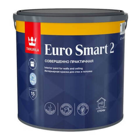 Краска для стен и потолков Tikkurila Euro Smart 2 / Тиккурила Евро Смарт 2 глубокоматовая