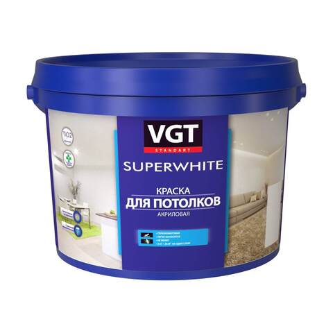 Краска акриловая для потолков ВД-АК-2180 VGT Superwhite / ВГТ Супербелая