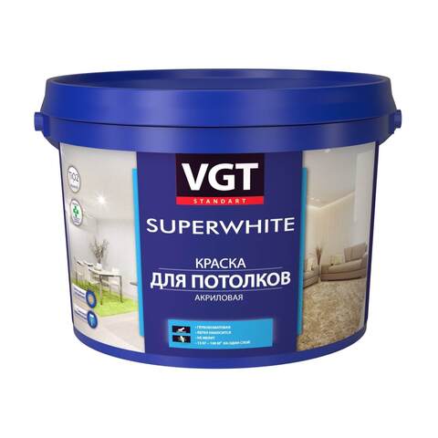 Краска акриловая для потолков ВД-АК-2180 VGT Superwhite / ВГТ Супербелая