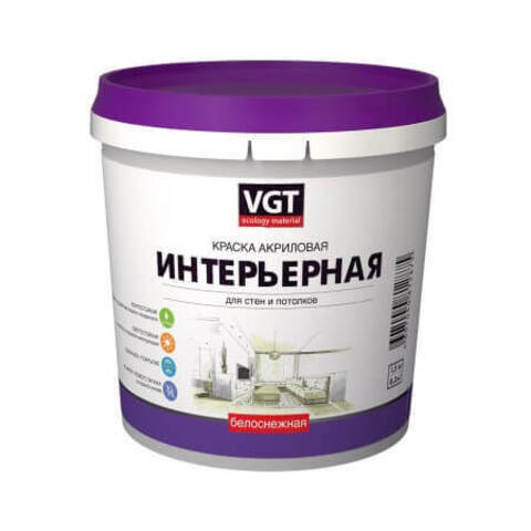 Краска акриловая интерьерная ВД-АК-2180 VGT Белоснежная / ВГТ