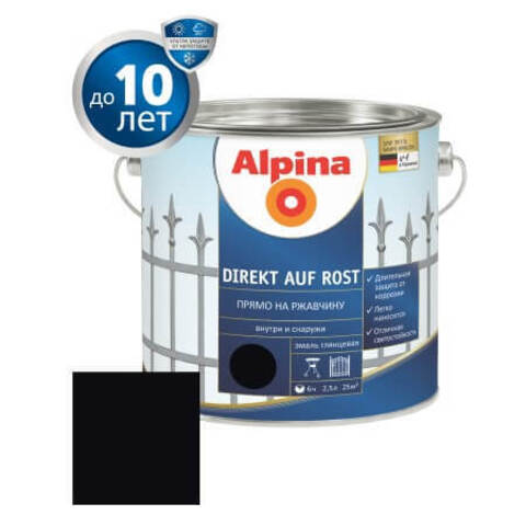Краска по металлу 3 в 1 Alpina Direkt auf Rost RAL / Альпина Директ глянцевая