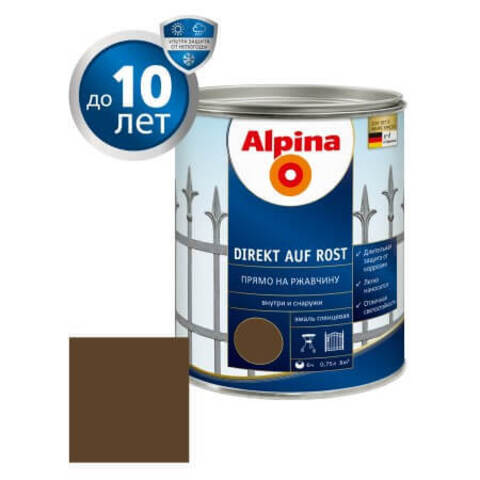 Краска по металлу 3 в 1 Alpina Direkt auf Rost RAL / Альпина Директ глянцевая