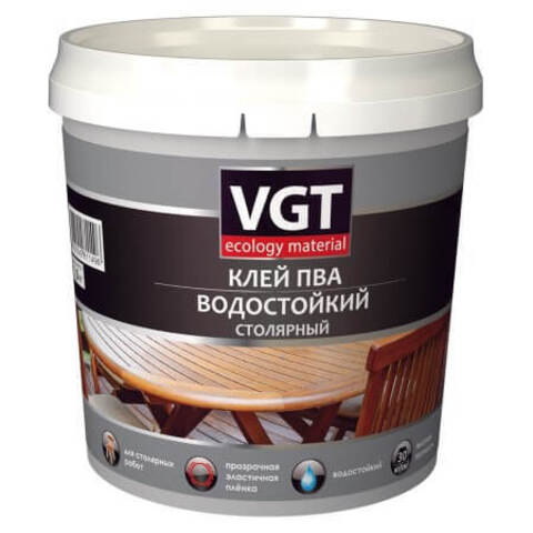 Клей ПВА столярный, водостойкий VGT / ВГТ 1кг Клей ПВА столярный водостойкий VGT / ВГТ