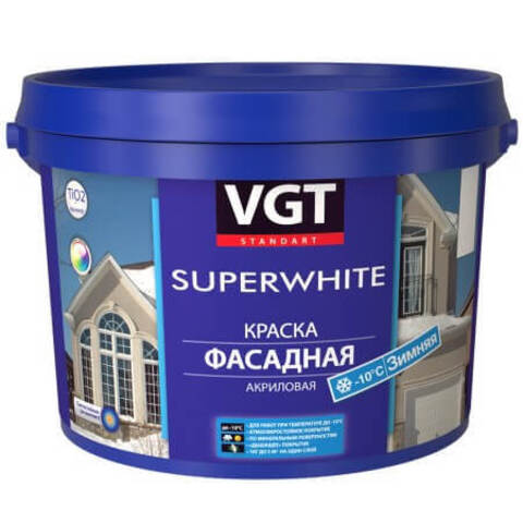 Краска фасадная акриловая зимняя ВД-АК-1180 VGT Superwhite / ВГТ Супербелая