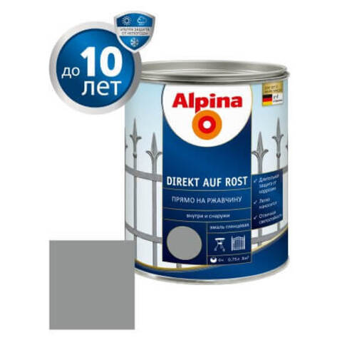Краска по металлу 3 в 1 Alpina Direkt auf Rost RAL / Альпина Директ глянцевая