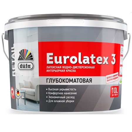 Краска латексная интерьерная Dufa Retail Eurolatex 3 / Дюфа Ритейл Евролатекс