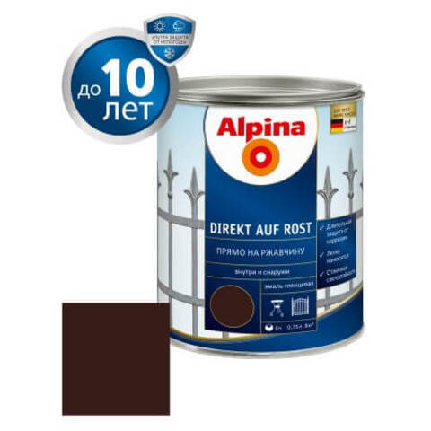 Краска по металлу 3 в 1 Alpina Direkt auf Rost RAL / Альпина Директ глянцевая