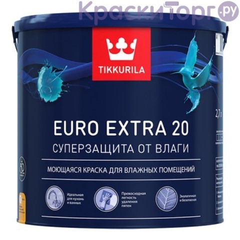 Краска для влажных помещений Tikkurila Euro Extra 20 / Тиккурила Евро Экстра 20 полуматовая