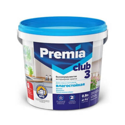 Краска для стен и потолков влагостойкая матовая Premia Club 3 / Премиа Клаб 3