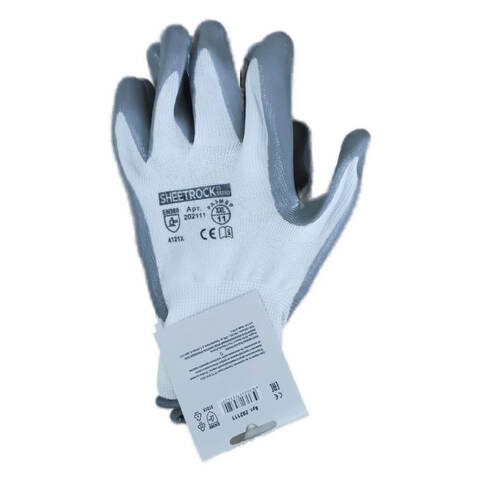 Перчатки белые с обливкой из серого нитрила Sheetrock / Шитрок