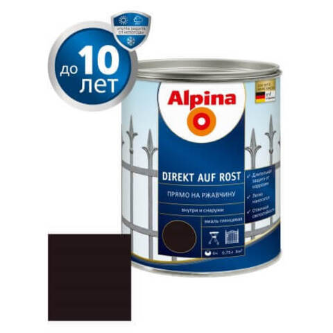 Краска по металлу 3 в 1 Alpina Direkt auf Rost RAL / Альпина Директ глянцевая