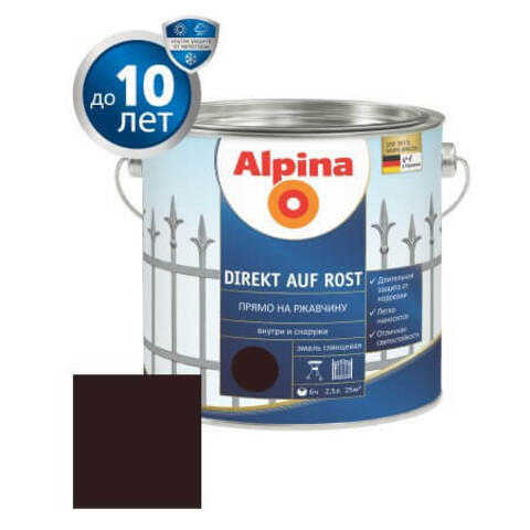Краска по металлу 3 в 1 Alpina Direkt auf Rost RAL / Альпина Директ глянцевая