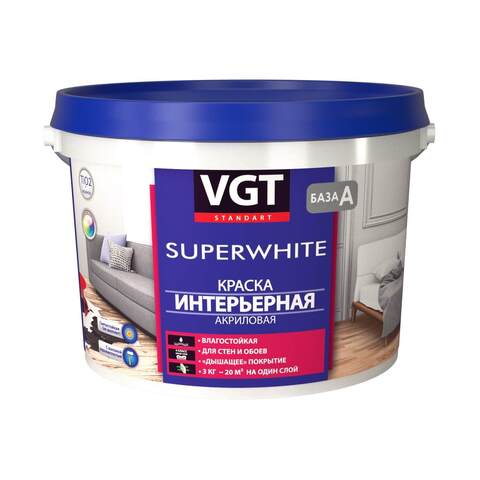 Краска акриловая интерьерная ВД-АК-2180 VGT Superwhite / ВГТ Супербелая