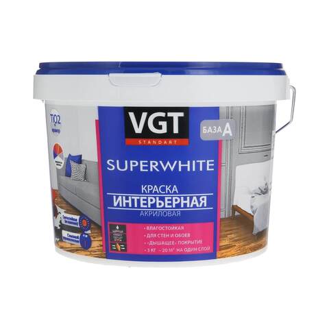 Краска акриловая интерьерная ВД-АК-2180 VGT Superwhite / ВГТ Супербелая