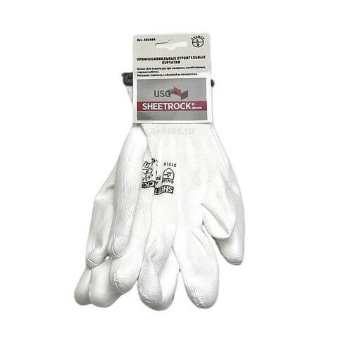 Перчатки белые с обливкой из белого полиуретана Sheetrock / Шитрок