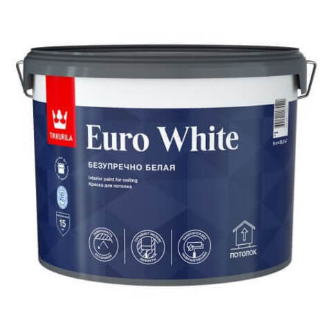 Краска для потолков Tikkurila Euro White / Тиккурила Евро Безупречный Потолок глубокоматовая