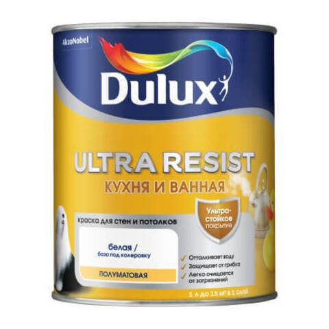 Краска для стен и потолков Dulux Ultra Resist / Дюлакс Ультра Резист Кухня и Ванная полуматовая