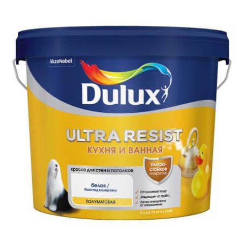 Краска для стен и потолков Dulux Ultra Resist / Дюлакс Ультра Резист Кухня и Ванная полуматовая