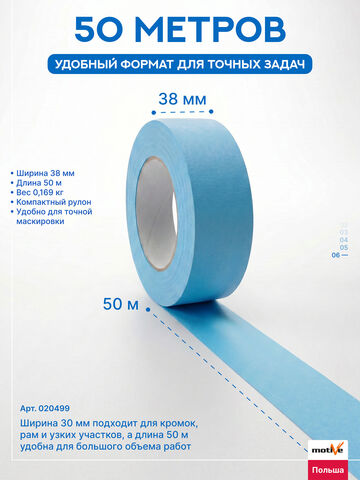 Лента малярная голубая Motive Washi Light / Мотив