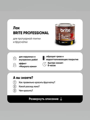 Лак для тротуарной плитки и брусчатки Brite Professional / Брайт Проф