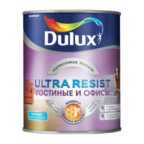 Краска для стен и потолков Dulux Ultra Resist / Дюлакс Ультра Резист Гостиные и Офисы матовая