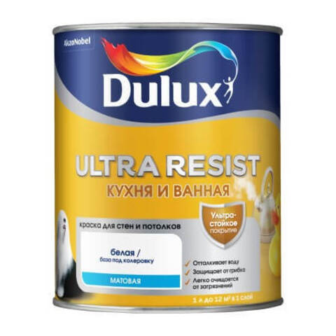 Краска для стен и потолков Dulux Ultra Resist / Дюлакс Ультра Резист Кухня и Ванная матовая