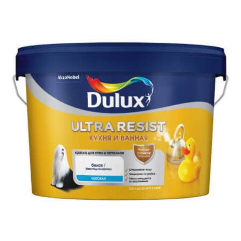 Краска для стен и потолков Dulux Ultra Resist / Дюлакс Ультра Резист Кухня и Ванная матовая