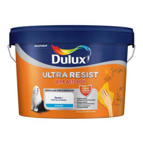 Краска для стен и потолков Dulux Ultra Resist / Дюлакс Ультра Резист для Детской матовая