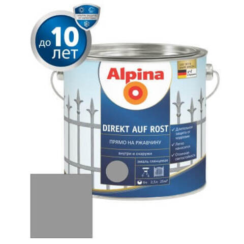 Краска по металлу 3 в 1 Alpina Direkt auf Rost RAL / Альпина Директ глянцевая