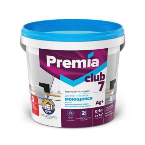 Краска для стен и потолков моющаяся матовая Premia Club 7 / Премиа Клаб 7