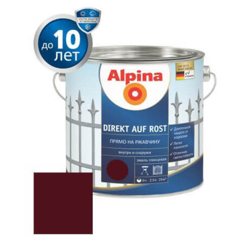 Краска по металлу 3 в 1 Alpina Direkt auf Rost RAL / Альпина Директ глянцевая