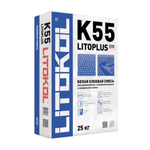 Смесь клеевая белая для плитки и мозаики Litokol Litoplus K55 / Литокол Литоплюс К55