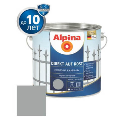 Краска по металлу 3 в 1 Alpina Direkt auf Rost RAL / Альпина Директ глянцевая